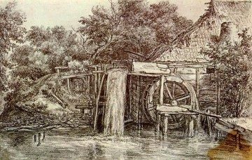 地味なシーン Painting - 水車小屋の風景 マインデルト ホッベマ